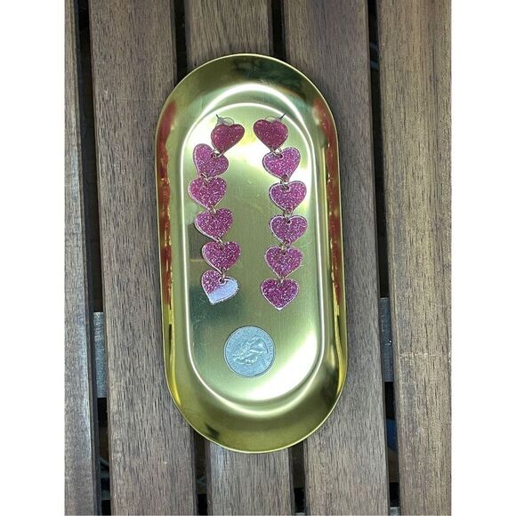 Glitter pink heart drop earrings - Picture 3 of 4